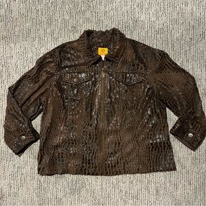 Ruby Rd. Dark Brown Croc-Embossed Leather Jacket